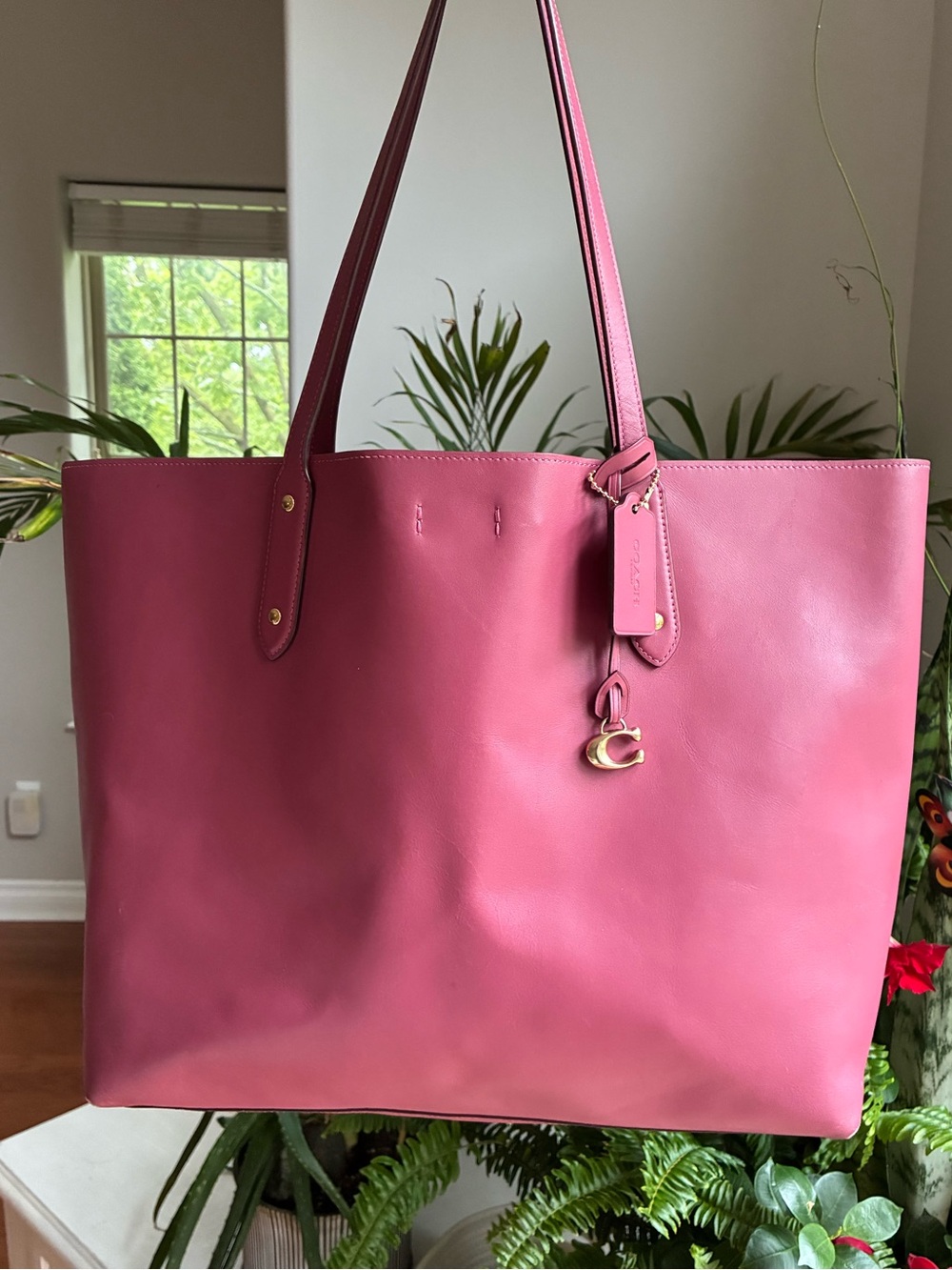 Coach Central Leather Tote 39, Peony Pink / Gold